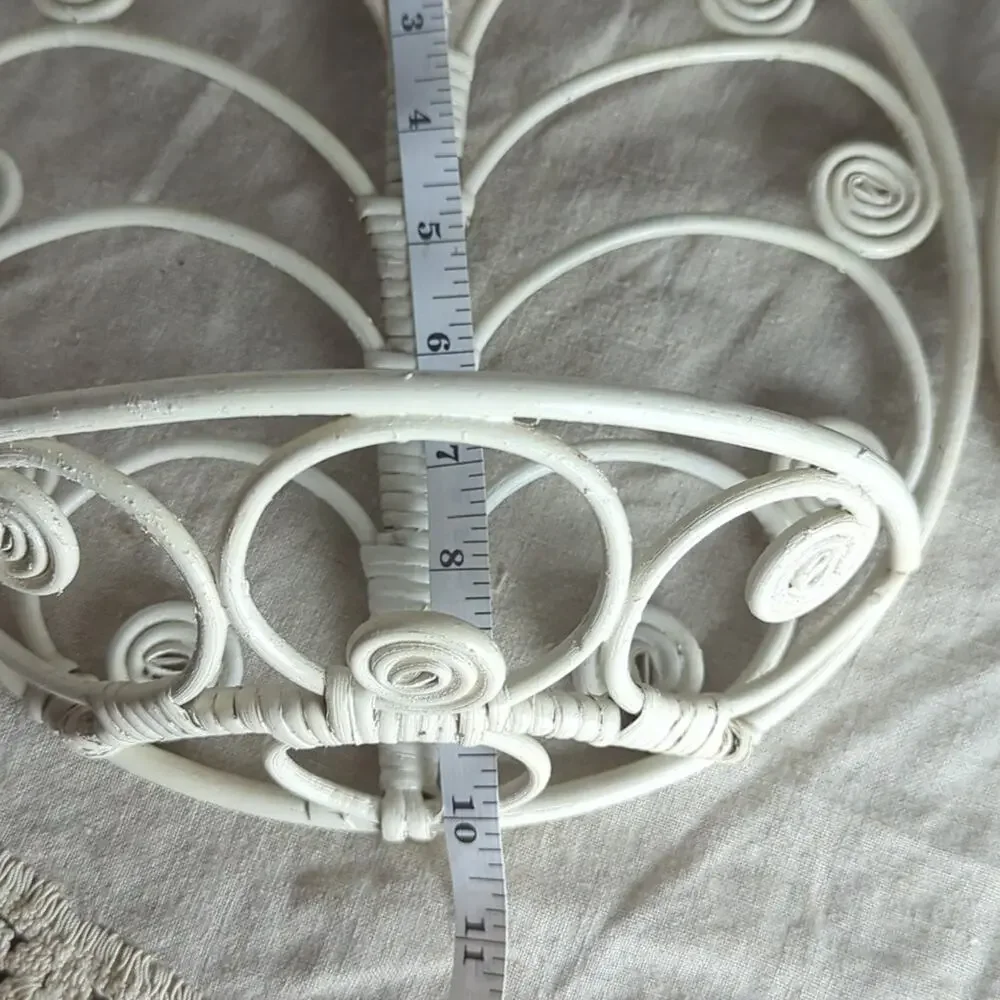 Vintage White Wicker Wall Pockets Set of Two Cottagecore Fairy Garden Wall Decor